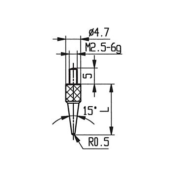 Messuhr-Taster Konus, R0,5, L=5 bis 30mm